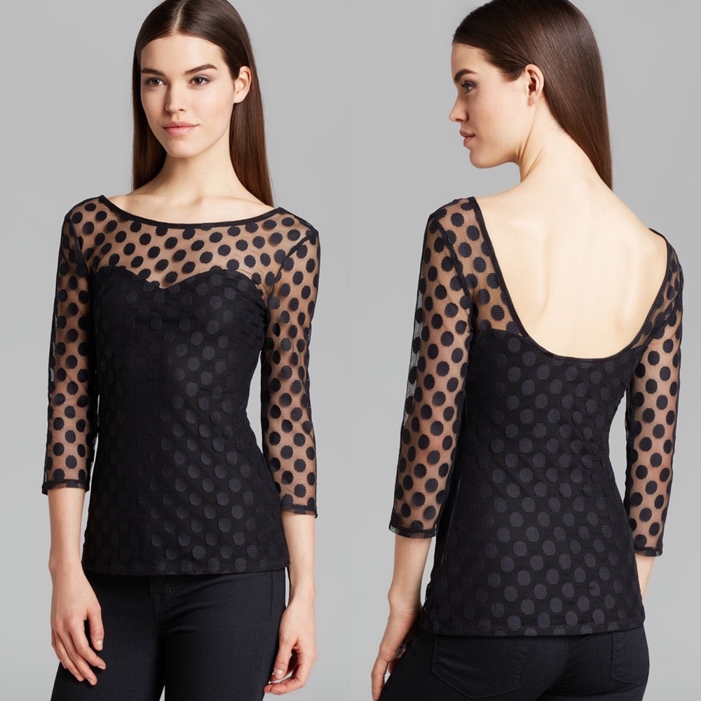 GUESS mesh polka dot top